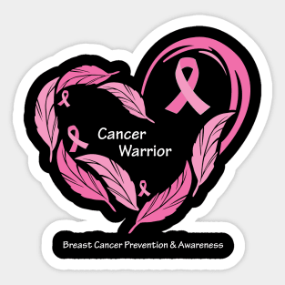 Breast cancer warrior with feathers, ribbons & white type Sticker